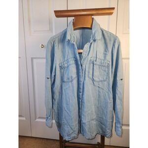 Terre Bleue Womens Chambray Button-up With Pockets And Roll Tab Sleeves Size Xl